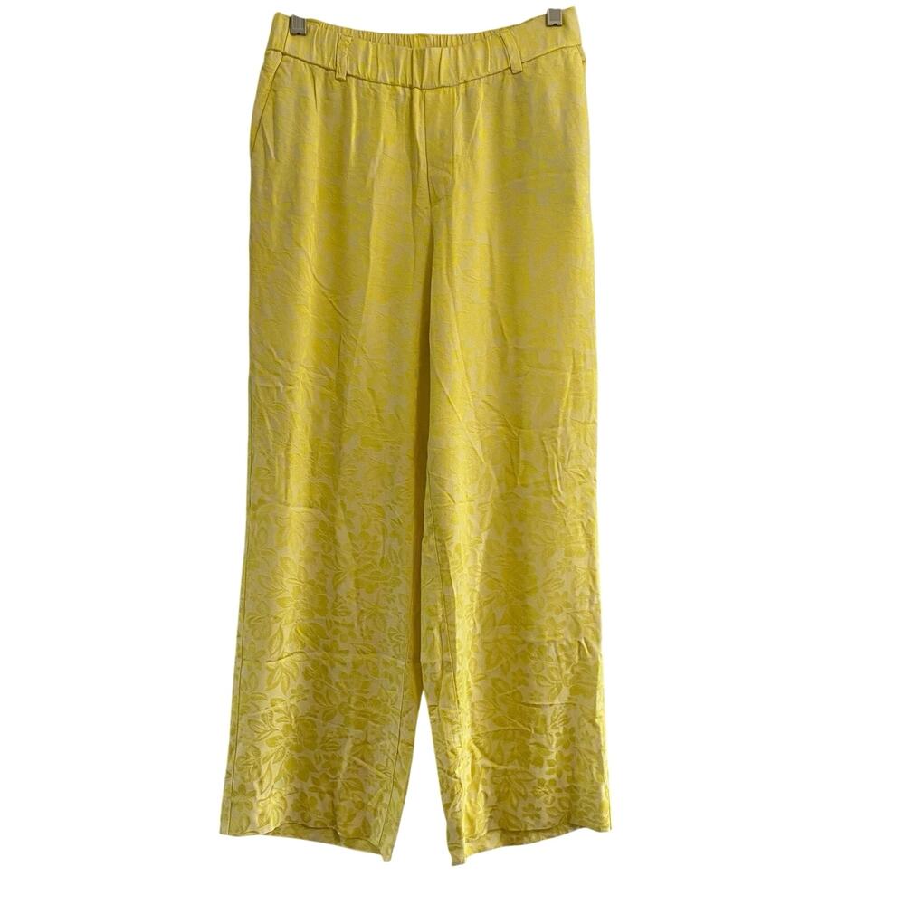 Mos Mosh Yellow Floral Jacquard Wide Leg Pants Womens Size 38 Old Money Luxury